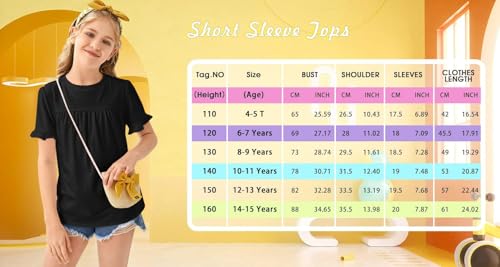 Image of Ebifin Girls Short Sleeve Tops Kids Peplum Babydoll T Shirts Tees 4-15Y | Girls T-Shirts, Crew neck Short Sleeve Shirts, Casual Tunic Tops, Cute Blouses, Summer Tees, Ruffle Hem, Loose fit