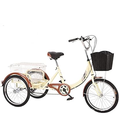 20-Zoll-Fahrrad mit Einkaufskorb, dreirädriges Cruiser-Fahrrad, Sechsgang-Dreirad für Erwachsene, für Freizeit, Einkaufen, Picknicks, Training, Herren und Damen (Beige) – Bild 3