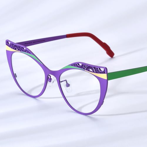 Image of FONEX Colorful Pure Titanium Glasses Frame Women Retro Round Eyeglasses