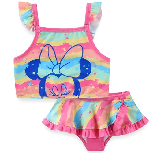 Disney Little Mermaid Minnie Mouse Girls UPF 50+ Bathing Suit Tankini and Bikini Bottom Swimsuit Set for Toddler and Big Kids