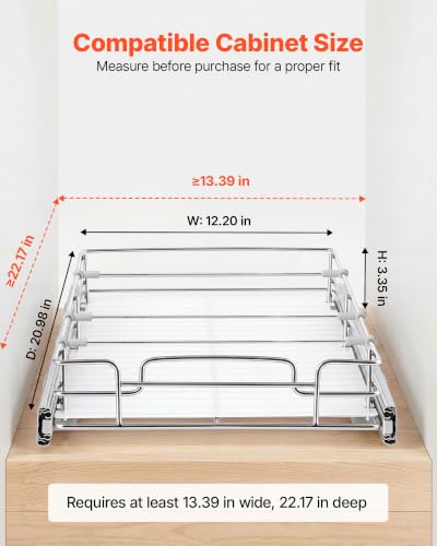 Image of VEVOR Pull Out Cabinet Organizer 12.2 inch W x 20.98 inch D Steel Slide Out Drawers