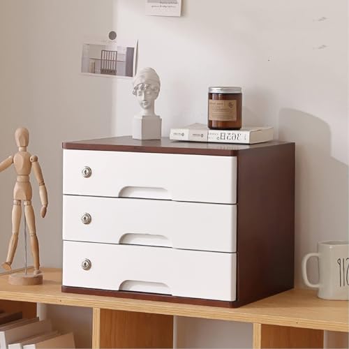 SnamicE Wooden Desk With Lockable Drawers-File Cabinet Storage Box For Office Supplies And A4 Documents,Stylish And Functional Desktop,B-3 drawer,A-3 drawer