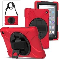 Custodia Cover Kindle Fire 7 (9a Gen/7a Gen, 2019/2017), Resistente agli urti Protettiva Cover Antiurto con Supporto Rotante 360°/Cinturino da Polso/Tracolla Regolabile