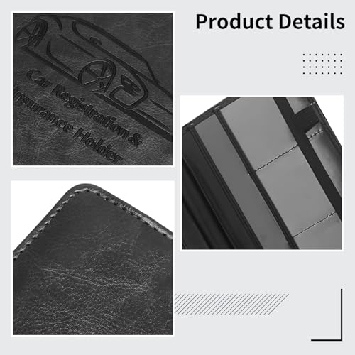 Black Pu Leather Auto Document Organizer Wallet, Multi-Slot Car Registration and Insurance Card Holder for Driver's License2