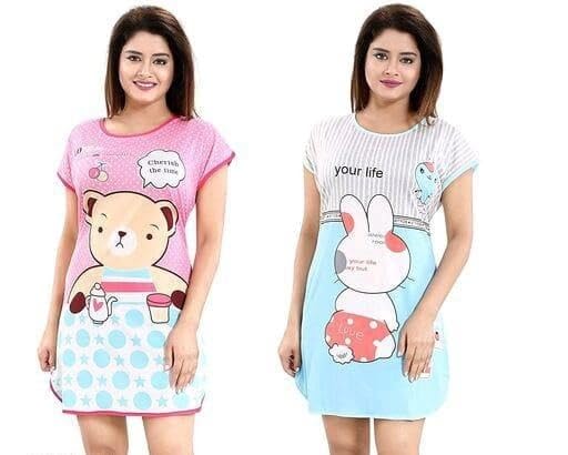 Women Long T Shirt Cotton Blend Printed Half Sleeve Casual Night Wear Top | Comfortable Stylish Longline T-Shirt-image-27