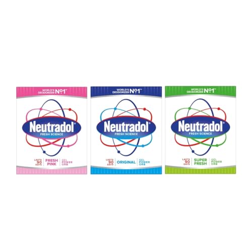 Neutradol Slow Release Gel Air Freshener and Odour Eliminator No Plug or Spray Needed Super Fresh Fresh Pink & Original Multipack (3)