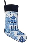Peking Handicraft Embroidered Needlepoint Stockings Chinoiserie Pagoda, 18-inch Height, Home, Indoor