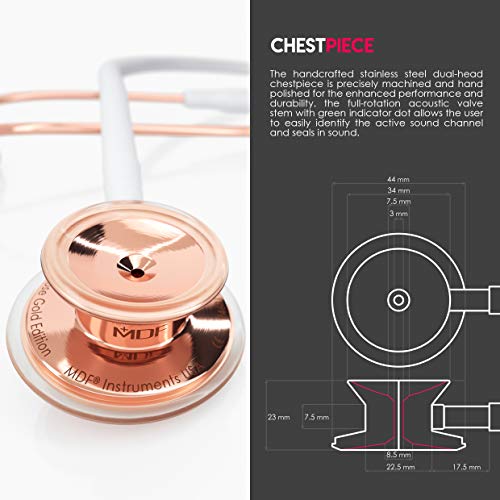 Image of MDF Instruments, Rosegold MD One Stainless Steel Stethoscope, Adult, White Tube, Rosegold Chestpieces-Headset, MDF777RG29