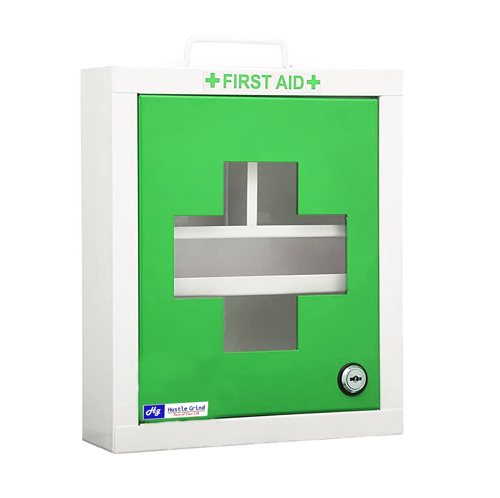 Hustle Grind First Aid Box (Green) | Wall-mountable Metal Emergency Medical Kit First Aid Box for School, Office/Home, Multi Partition
