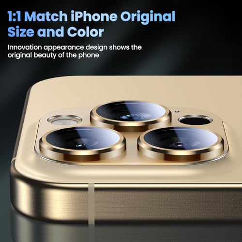 Image of Uyiton Compatible with iPhone 16 Pro /iPhone 16 Pro Max Camera Lens Protector - [Not Easy to Break][Strong Adsorption][Case-Friendly] Metal Tempered Glass Rear Camera Screen Cover - Gold, 2 Pack