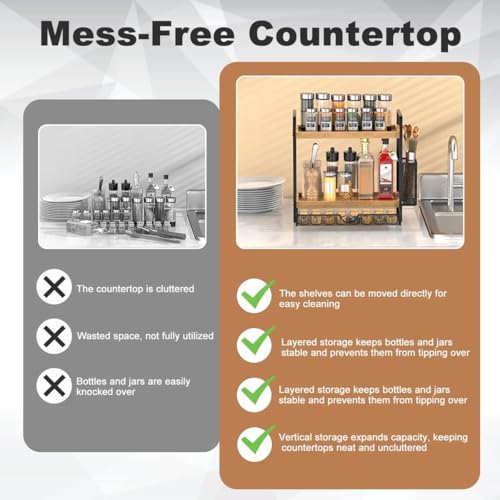 Harnidipa 2-Tier Kitchen Storage & Organisation Rack - Black Countertop Organizer with Drawer, Basket for Spice, Tea, and Coffee Supplies - Image 4