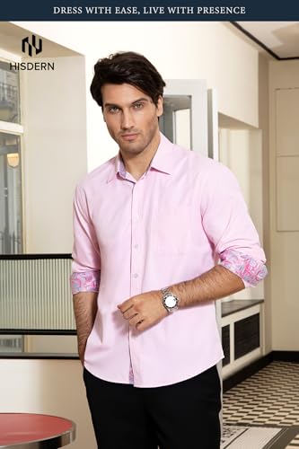Image of HISDERN Mens Business Dress Shirts Long Sleeve Casual Button Down Shirt Formal Inner Collar Contrast Shirt for Men Wedding