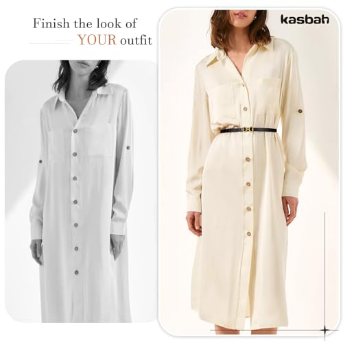 KASBAH 4 Pack Skinny Women Belts for Dresses Jeans Ladies Thin Leather Waist Belt with Gold Buckle 0.47" Width4