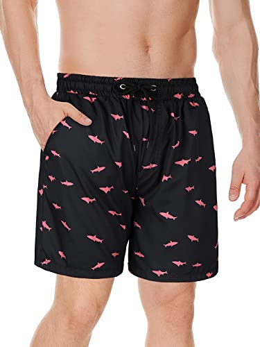 Century Star Mens Swim Trunks Swim Shorts With Mesh Lining Funny Swimwear Quick Dry Bathing Suits With Pockets Pink Shark X-Large #TOP1