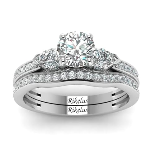 10K 14K 18K Gold Round Cut Moissanite Wedding Ring Sets for Women,1.75/2.75 CTW Moissanite Engagement Ring Sets Wedding Engagement Anniversary Bands Set Free Engraved