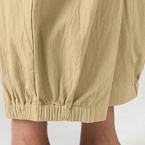 Image of Bozanly Summer Capri Pants for Women Casual Elastic Waist Cotton Linen Comfy Yoga Crop Pants Trousers 2026