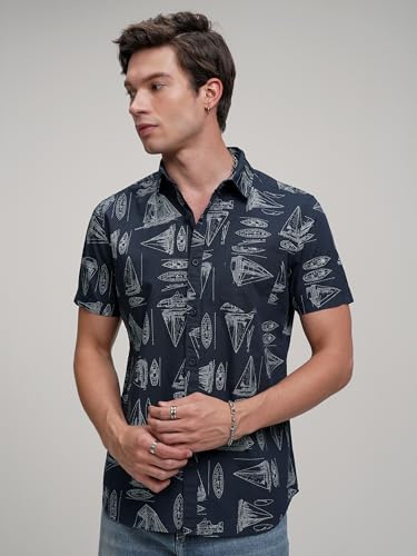 Image of Highlander Men's's Slim Fit Printed Casual Shirt | A Stylish & Relaxed Essential Casual Outings and Weekend Wear IButton Closure
