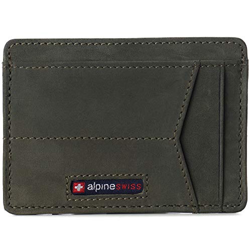 Image of Alpine Swiss RFID Minimalist Oliver Front Pocket Wallet For Men Leather Comes in a Gift Box, Nubuck Tan, One Size, Front Pocket Wallet