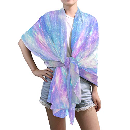 Galaxy Shawl Wrap Girls Rainbow Star Large Chiffon Scarf Lightweight for Dresses