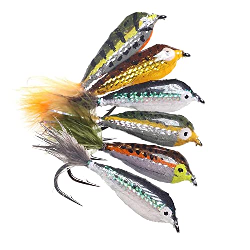RNXRZANK Pike Perch Fly Fishing Set with Feather for Trout, 6pcs Mix