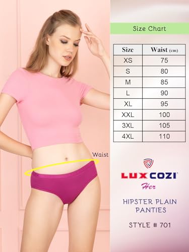 Image of Lux Cozi for her Outer Elastic Hipster 100% Cotton Panty Set for Women | Cotton Panty for Women | Underwear for Women |Hipster Panties for Women | Colors & Prints May Vary | Pack of 6