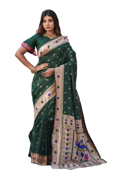 J.J. Traders Banarasi soft silk paithani saree with zari border and exclusive zari pallu with blouse piece Available in beautiful colors
