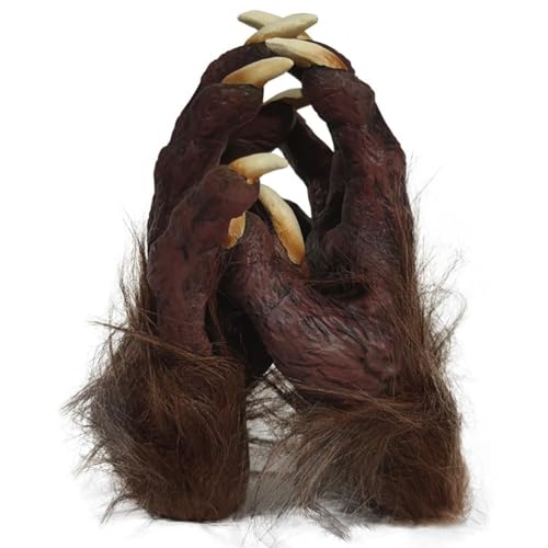 XGOPTS Werwolf krallen Handschuhe Furry wolfhandschuhe mit Lange Fingernägel Halloween Handschuhe Plüsch Horror Tierhandschuhe Halloween Kostüm für Halloween Karneval Fasching (Braun one size)