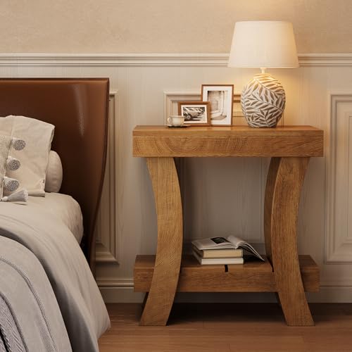 LITTLE TREE Narrow Side Table with Storage Shelf, Set of 2 Rectangular End Table with Wood Legs, Small Night Stand for Bedroom, Living Room, Small Spaces, 11.81" D x 23.62" W x 23.62" H by LITTLE TREE - Image 3