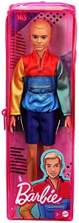 Barbie GRB88 Ken Fashionistas Doll #163, Slender with Sculpted Blonde Hair Wearing Color-Blocked Jacket-Style Top, Blue Shorts & White Boots, Toy for Kids 3 to 8 Years Old, 30.48 cm*6.35 cm*8.89 cm