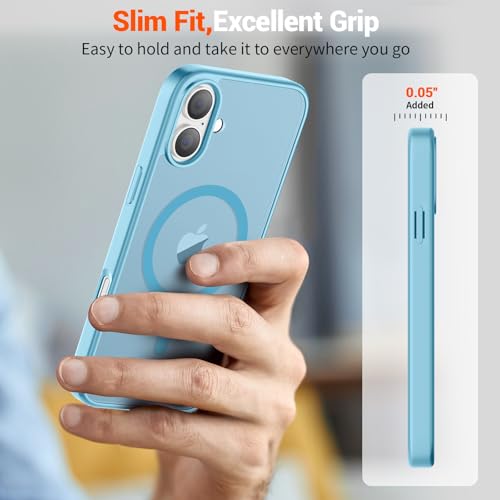 Image of SUPFINE Magnetic for iPhone 16 Plus Case(Compatible with MagSafe)(Military Grade Drop Protection) Slim Translucent Matte Shockproof with Anti-Fingerprint Phone Case,Light Blue
