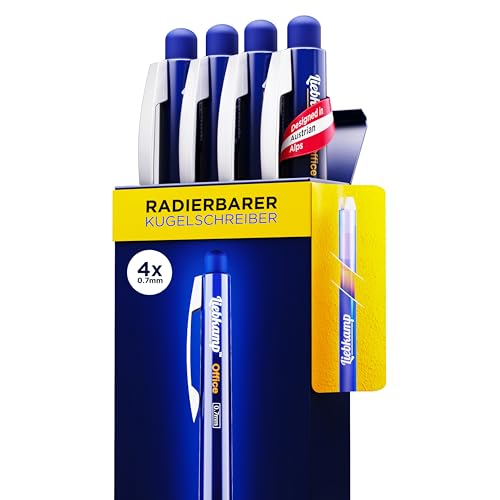 LIEBKAMP Office [4 Stk] radierbarer Kugelschreiber inkl. 0 7mm Mine | kratzt & schmiert nicht | Tintenroller radierbar | Radierstift | Gelstifte Radierbar | Erasable Pen | Gelschreiber Radierbar