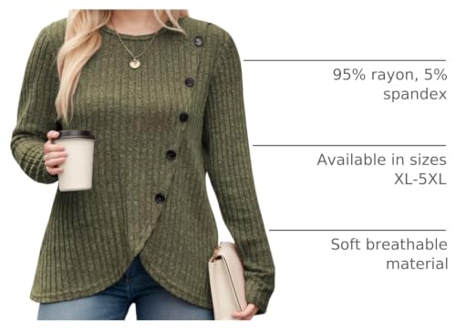 Image of DOLNINE Womens-Plus-Size-Tops Casual Long Sleeve Shirts Trendy Button Side Split Fall Cute Tunic Sweatshirts XL-5XL