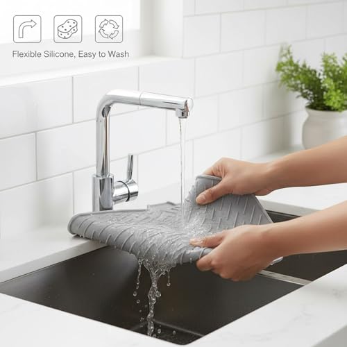Image of Signamio Silicone Dish Drying Mat - Large Drying Mat for Kitchen Utensils, Dry Mat for Wet Utensils on Kitchen Slab, Non-Slip and Heat Resistant, Easy to Clean, Durable Kitchen Accessory