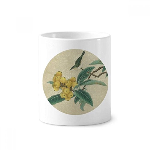 Cadeau culturel mug peinture chinoise Eriobotrya Japonica en céramique blanche 350 ml