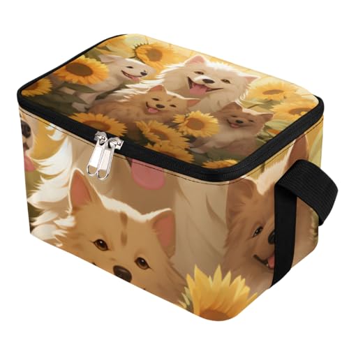 GzLeyigou Lunch Bags for Women Men 9 Cans,Cartoon Cute Corgi Hot & Cold Food Delivery Bag Insulated Grocery Bag Insulated Lunch Box Sunflower Cooler Bag for Office Work Picnic Beach