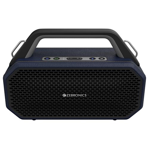 Image of ZEBRONICS Prima, Portable Bluetooth Speaker, 90 Watts, Upto 9 Hours Playback, Dual 11.8cm Drivers, Dual Passive Radiators, BTv5.4 | TWS | AUX | USB, Carry Strap, Deep Bass, Splash Proof (Blue)