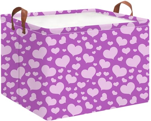 Image of Rectangle Storage Basket with Handles,Collapsible Storage Bin,Books Box,Gift Basket(Purple Heart)