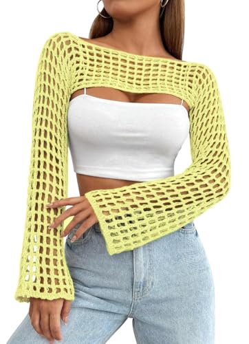 Image of Womens Crochet Shrug Y2K Hollow Out Bolero Shrug See Through Cropped Knit Sweater Top