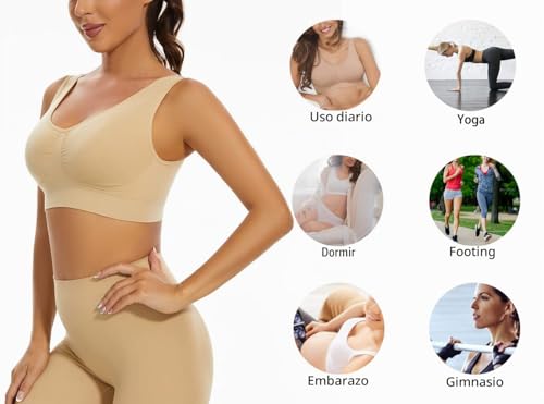 Miniatura 5 de Lemef Sujetador Deportiva Sin Costuras Sostén Sin Aros Con Almohadillas Extraíbles Para Mujeres 3 Paquetes