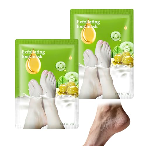 Mascarilla Pies Peeling Exfoliante, 2 Pares de Mascarilla para Pies Secos y Agrietados con Ácido Láctico y Oliva, Elimina Callos y Piel Muerta en 2-7 Días, Tratamiento para Hombres y Mujeres