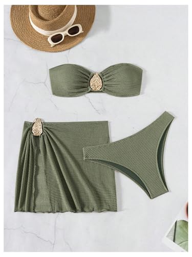Image of GORGLITTER Women's Bandeau Cheeky Bikini Swimsuits Strapless Bathing Suit