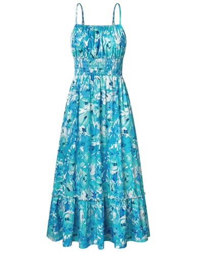 Image of GRACE KARIN Summer Dresses for Women 2026 Vacation,Smocked Floral Maxi Dress,Boho Beach Sundress with Pocket Fashion Clothing