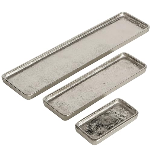 Grand Hotel Silver Vanity Tank Trays, Set of 3, Hand Cast Aluminum, Rectangle, 15, 9 and 5 Inches