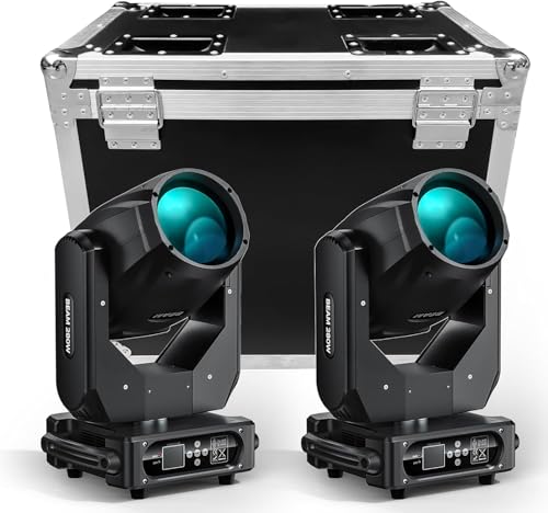 2PC Moving Head Light with Case 280W 10R LED Beam Stage DJ Lights 17 Gobos 15 Colors DMX512 Prism Rainbow Effect High Brightness Spotlights Sound Activtaed for Bar Disco Wedding Concert Lighting