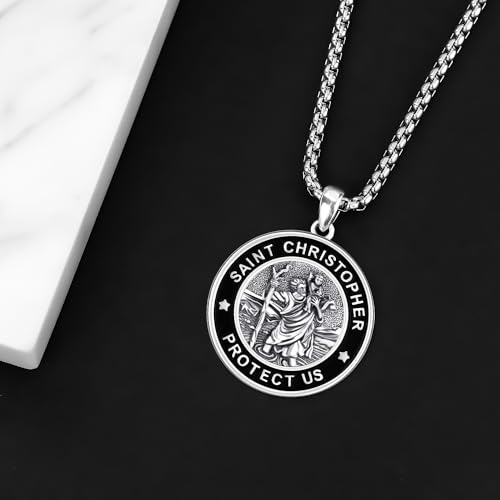 Odinstone Patron Saint Necklace Medals Amulet 925 Sterling Silver St Michael/Christopher Necklace for Mens Womens Protect Us Catholic Religious Jewelry4