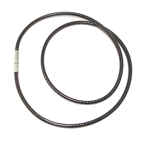 Image of Glory Qin 2mm Black Leather Cord Stainless Steel Rice Clasps Necklace Rope 16 to 28 Inch