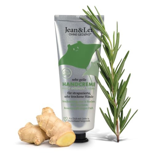 Jean & Len Crema de Manos Romero y Jengibre, con urea, cuidado de manos para manos secas y agrietadas, hidrata y nutre intensamente, sin parabenos ni siliconas, tubo de crema de manos, vegano, 75 ml