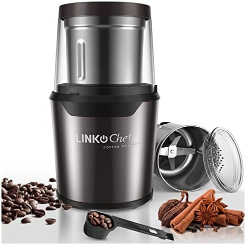 LINKchef Coffee Grinder Electric and Spice Grinder, Herb Grinder, Coffee Bean Grinder, Wet and Dry Grinder With 1 Removable Stainless Steel Bowl, Max 80g Capacity, 12 Cups Coffee