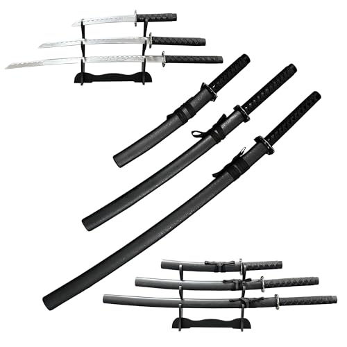 Decorative Samurai Sword Set, 3-Piece Katana Collection with Display Stand, 39.3/31.1/20.4 inches