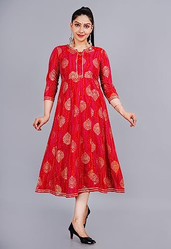 Image of Rayon Printed Red Anarkali Kurta for Women